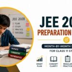 JEE 2028 Preparation Strategy featured image showing a month-by-month study plan for Class 11 students preparing for IIT JEE