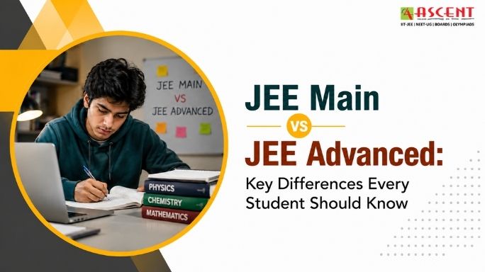 JEE Main vs JEE Advanced comparison guide showing key differences in exam pattern, difficulty level, and preparation strategy